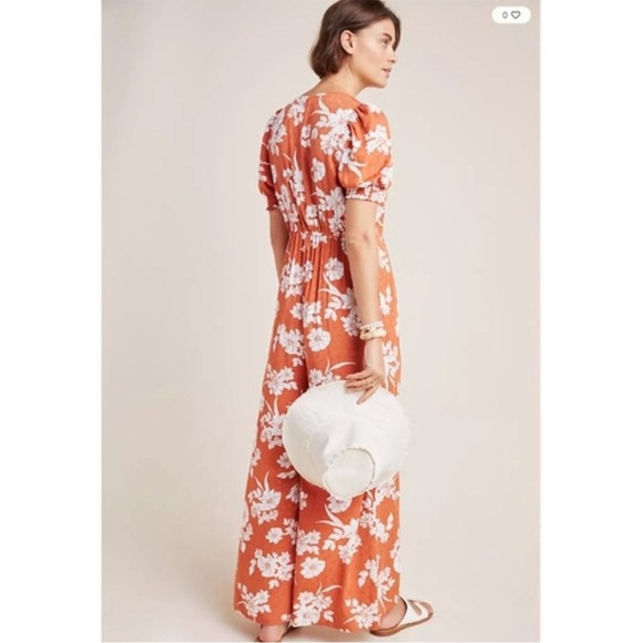 Anthropologie Dolan Nancy Jumpsuit Brown Floral Short Sleeve Wide Leg Boho Sz S - Picture 3 of 16